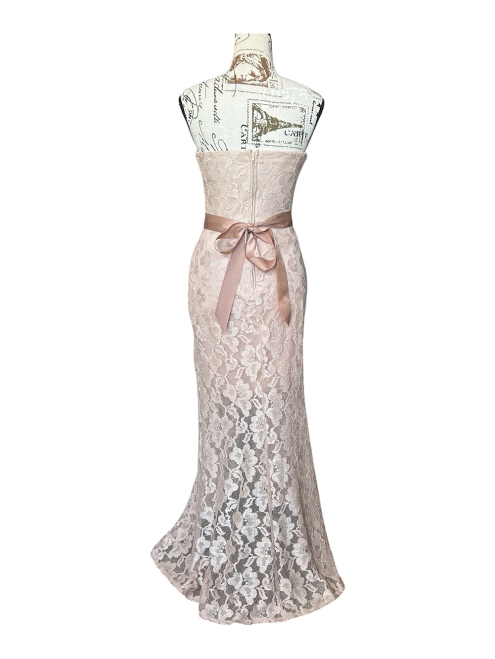 Vintage Deb Soft Peach/Nude Full Length Bodycon Lace Dress Juniors size 5 - Picture 3 of 12